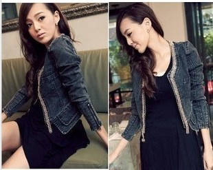 235 meters autumn Women trend vintage elastic denim short jacket top denim coat