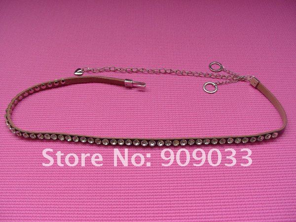 [24+1Hours][Women][Featured]Wholesale-Lady's Leather belt with diamond Brow/White Free Shipping