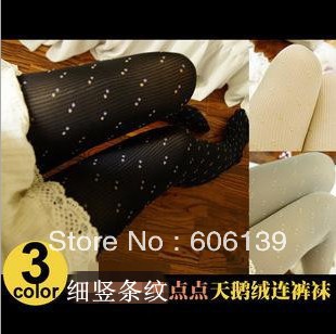 2414 Sweet wind and elegant, color dot thin vertical stripes show thin tights, super double color dots 5pcs/lot Free Shipping