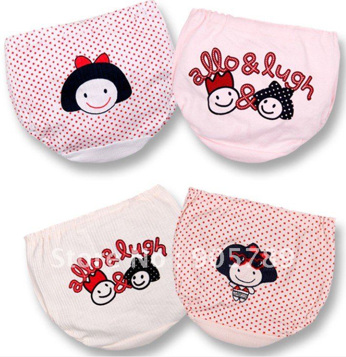 24pcs/lot Children Cartoon Girl Underwear Pant Cotton Pants Infant Dot Pants Size 110-160# PP Plant