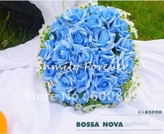 24pcs Rose Flower Blue artificial bouquet&Wedding Bouquet