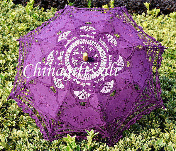 25"Purple Big Promotion lace parasol umbrella wedding decoration  Free Shipping-s255