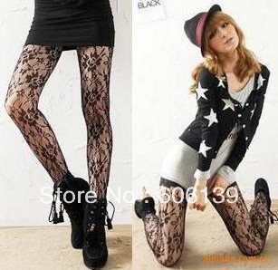 2523 Super sexy black rose lace hollow-out style fishnet stockings  5pcs/lot Free Shipping