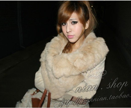 2572# favorite star warm Pu Faux rabbit fur collar Barret skinny woman jacket light camel coat/FreeShipping