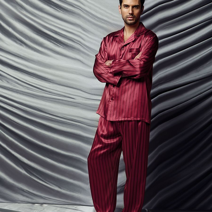 25m m pure silk male long-sleeve sleepwear sets b8115 free shipping