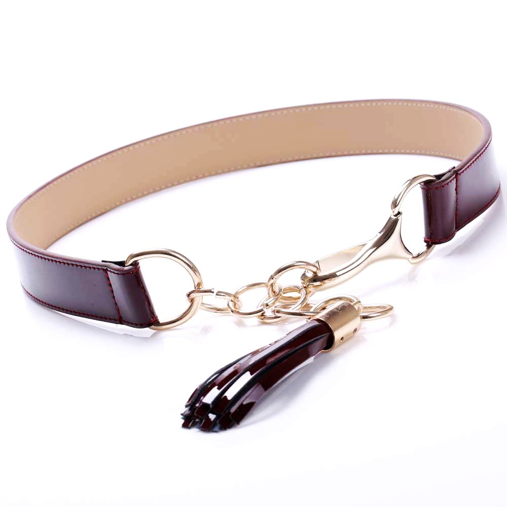 260 belt fashion tassel women's belt gloss quality japanned leather alloy buckle hook casual strap