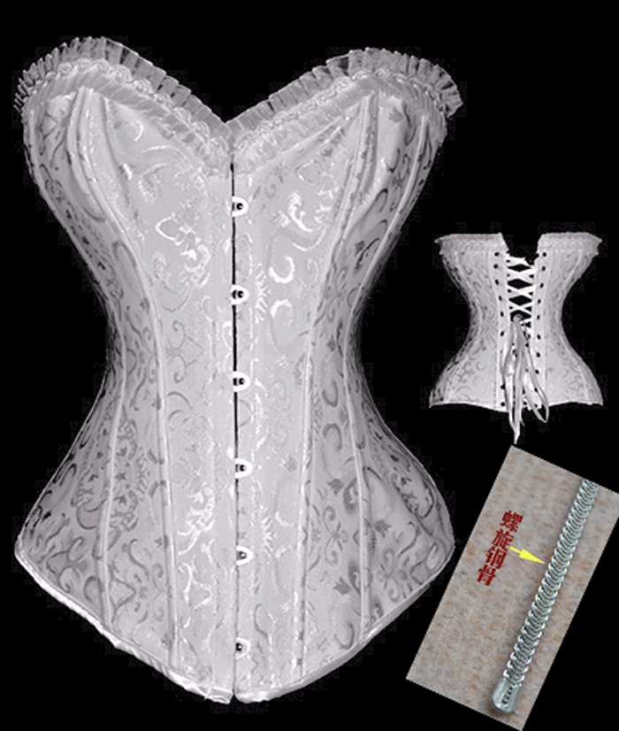 2615 white dropshiping Women shaper sexy lingerie satin steel bone corset size S-2XL
