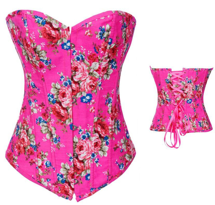 2767 pink Women intimates shaper sexy lingerie satin corset size S-2XL
