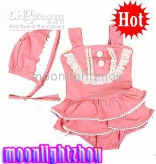 28 pcs/lot NEW Kids' Girls' baby Swimwear Girl one-piece swimsuit gift Swim hat cap pink