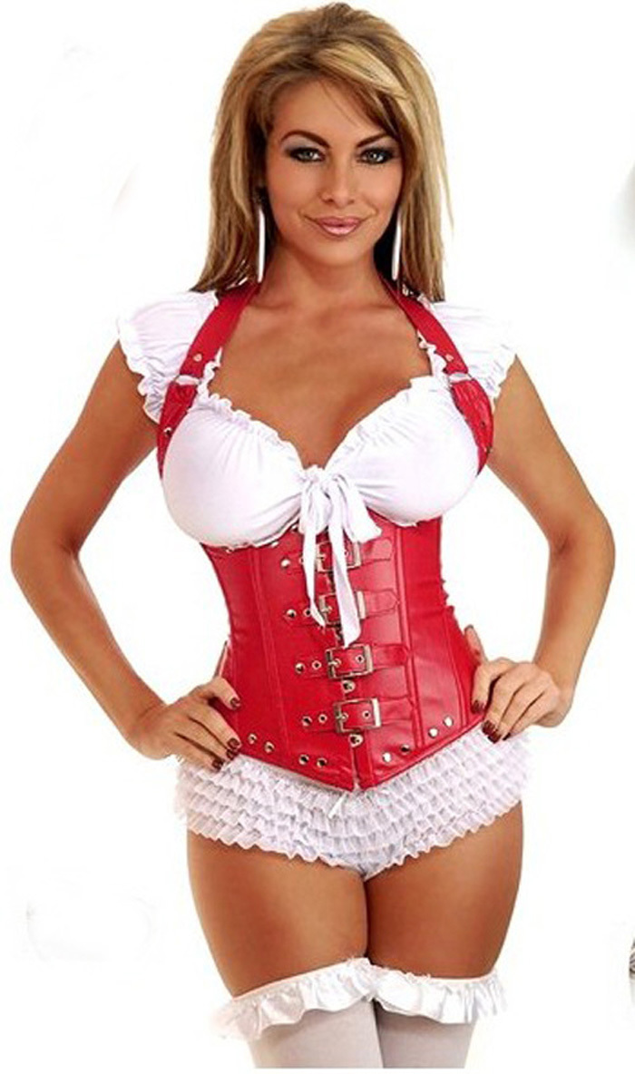 2824 red Women intimates shaper sexy lingerie leather corset size S-2XL