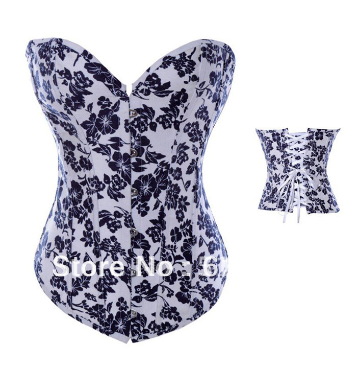 2883 Dropshiping Women intimates sexy lingerie Floral White Demin Corset wholesale