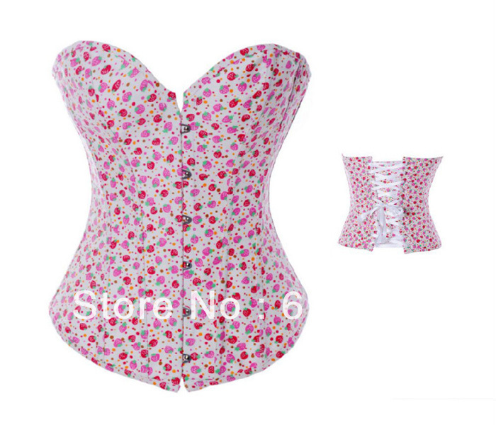 2884 Dropshiping Women intimates sexy lingerie Floral strawberry Demin Corset wholesale