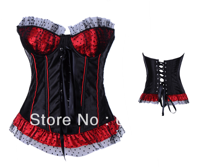 2892 Red Ladybug Burlesque Corset Women shaper sexy lingerie satin size S-2XL