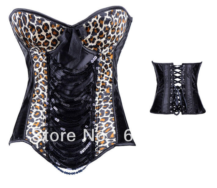 2897 Leopard & Sequin Underwire Burlesque Corset Women shaper sexy lingerie satin corset wholesale