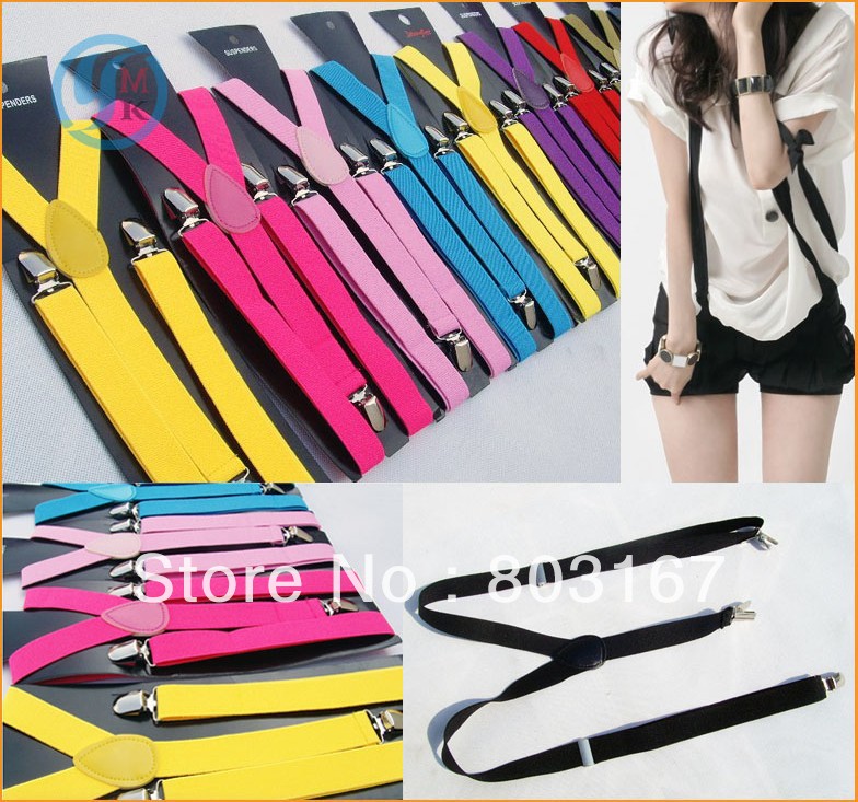29 Candy Colors Elastic Clip-on Solid Color Women/Men Suspenders,Width 2.5cm,10PCS/LOT Free Shipping