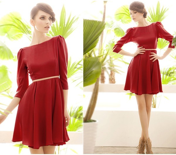 2e118702 princess sexy racerback puff sleeve three quarter sleeve one-piece dress belt dress