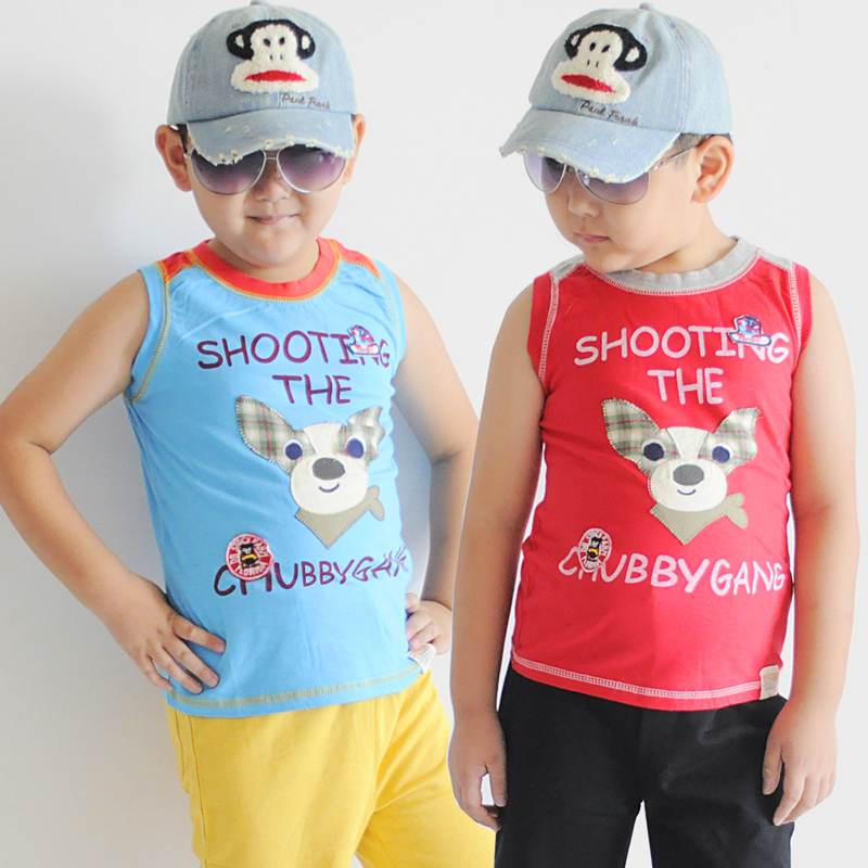 2g Cartoon animal applique boy child T-shirt sleeveless vest