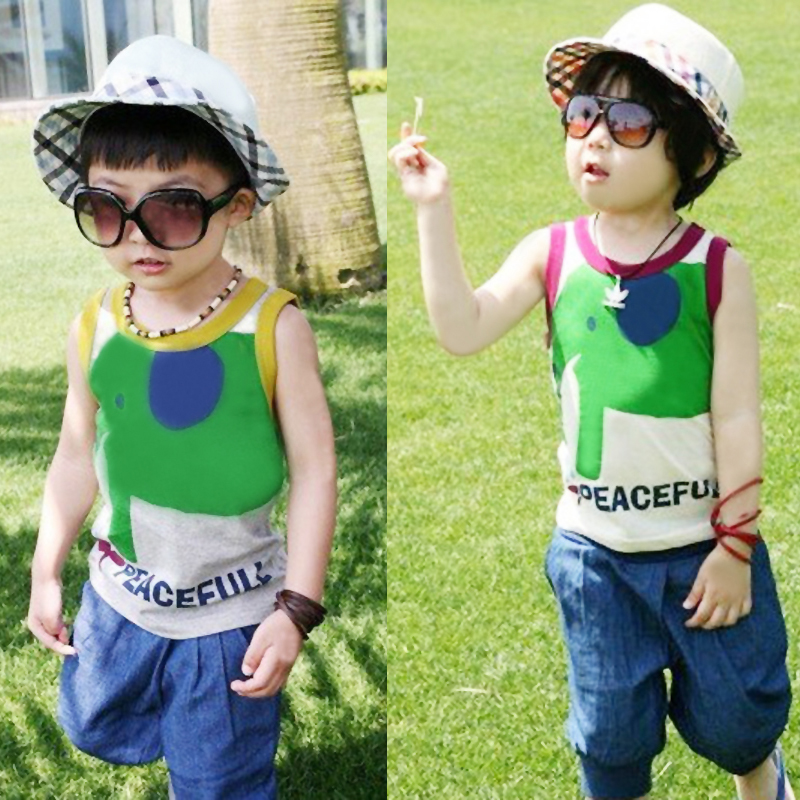 2g Double faced print boy child T-shirt sleeveless vest