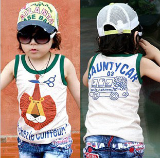 2g Double faced print cartoon lion boy child T-shirt sleeveless vest