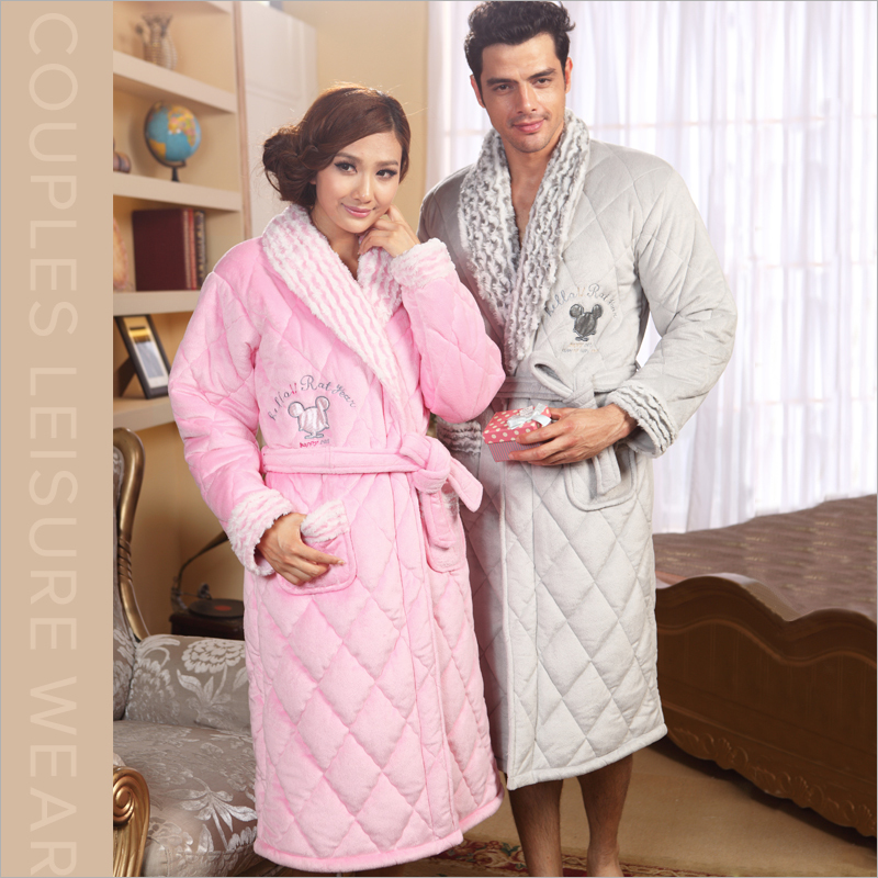 2g Flannel robe coral fleece thickening double layer cotton-padded lovers sleepwear male Women lounge