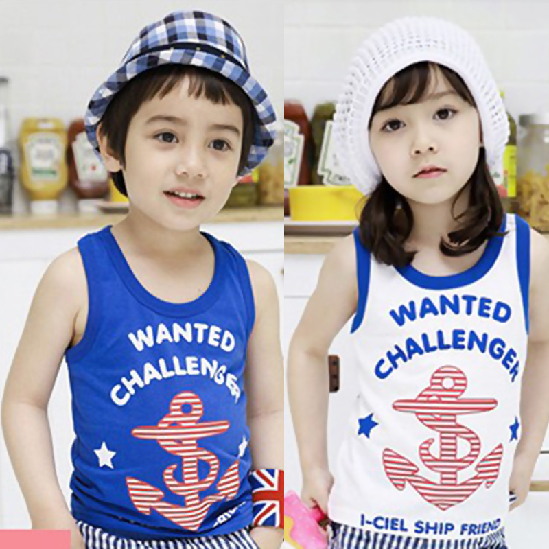 2g Male girl child anchor print double faced T-shirt sleeveless vest