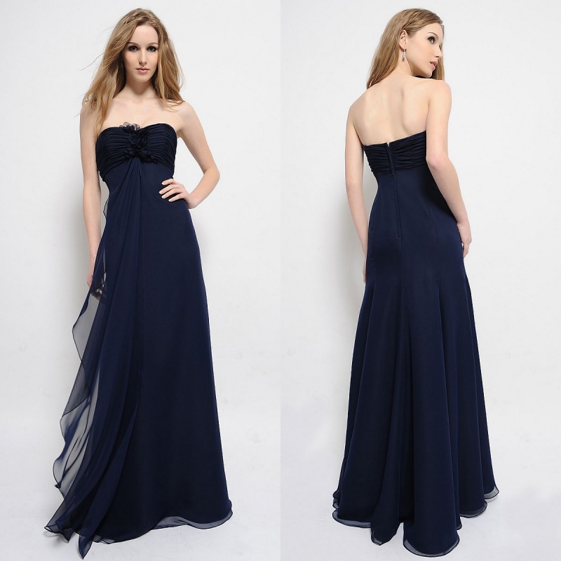 2g Quality fashion evening  formal  banquet tube top  formal Dark Blue bandeaus chiffon formal  he175 bride dress
