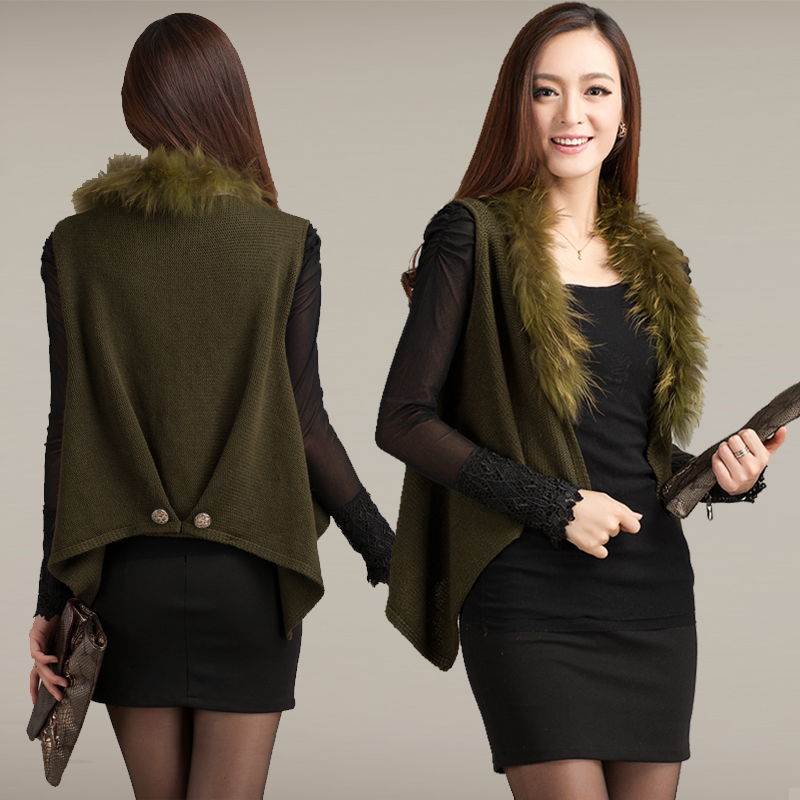 2h1 autumn winter Women's  outerwear cloak lady's cape waistcoat cardigan raccoon fur sweatercoat sweater