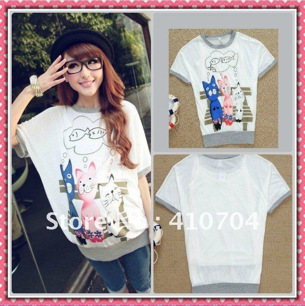 2in1 vest+T-shirt fashion maternity wear clothing summer T-shirt for Pregnant women white cute cat Tees