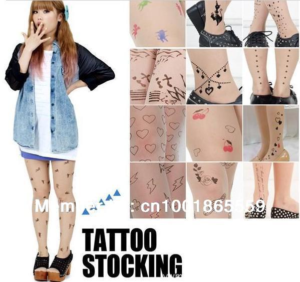 2PC/lot Free Shipping Sexy Tattoo Socks Transparent Pantyhose Stockings Tights Leggings