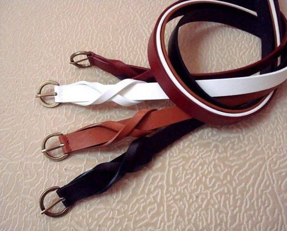 2PCS Faux Leather Fashion Women Retro copper decoration Thin Leather Belt Waist H0064