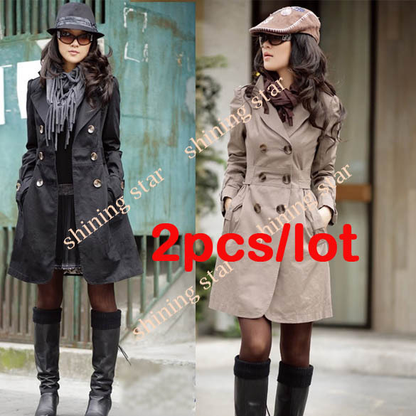 2pcs/lot Fashion Women Double-breasted Coat Jacket Outwear Hot Sale 3375