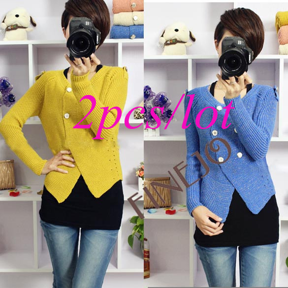 2PCS/LOT Free shipping Women's Winter Long Sleeve Double-breasted Sweater Cardigan Coat  9436