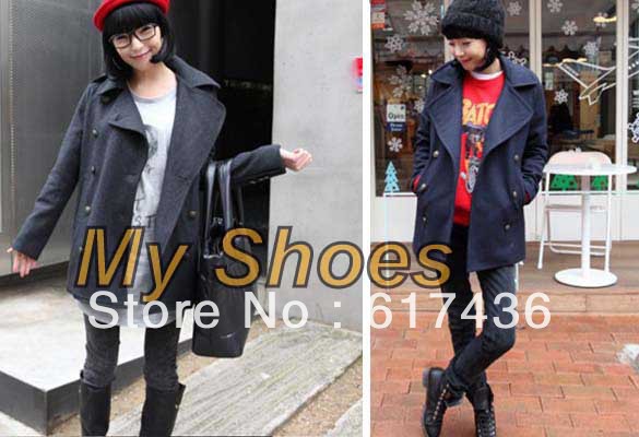 2pcs/lot Free Shipping Women's Woolen Long Trench Coat,Fashion Warm Winter Leasure Wear 7894