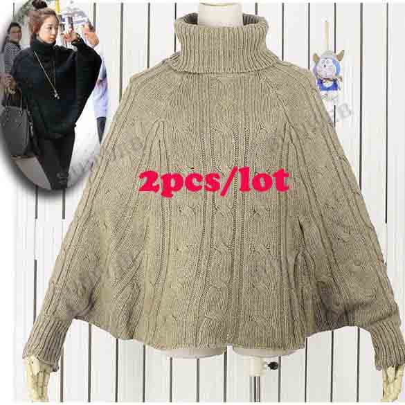 2pcs/lot Hot Korean Fashion Women's Turtleneck Woolen Loose Knitwear Batwing Knitted Sweater Outerwear free shipping 9466