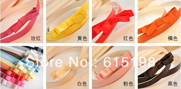 2pcs/lot Korean fashion ladies belt all-match belt sweet pure double bowknot belt  PU leather girdle candy colors 7 color YD081