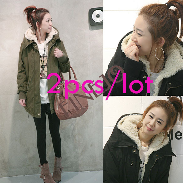 2pcs/lot New Women's Cotton-padded Thicken Berber Fleece Coat Frock Overcoat high quality Parkas Jacket Free shipping 9276