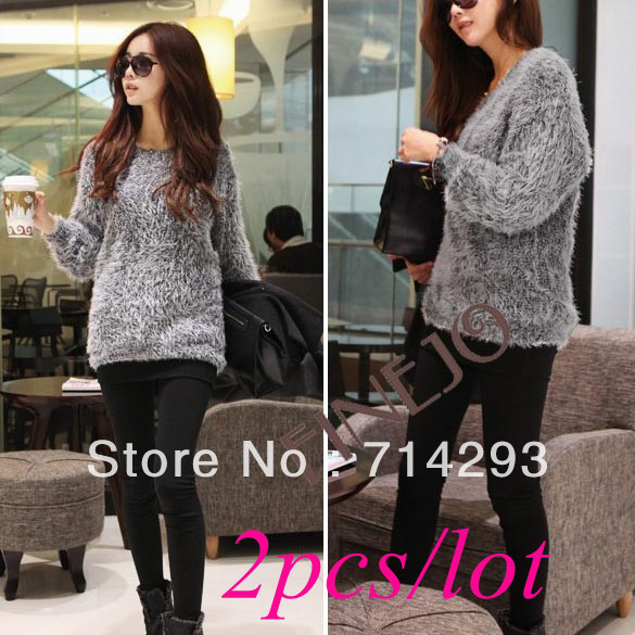2pcs/lot New Women's Long Sleeve Knits Sweater Loose Shirt Blouse Tops Free shipping 8792