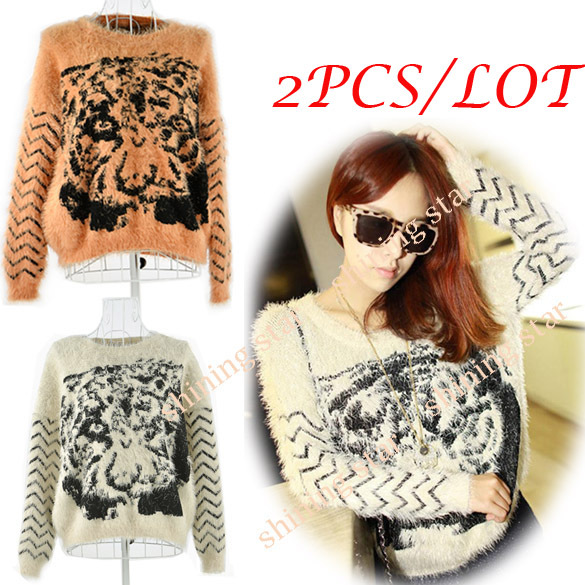 2PCS/LOT White/ Orange Casual Long Sleeve Knitted Sweater HOT SALE 10061