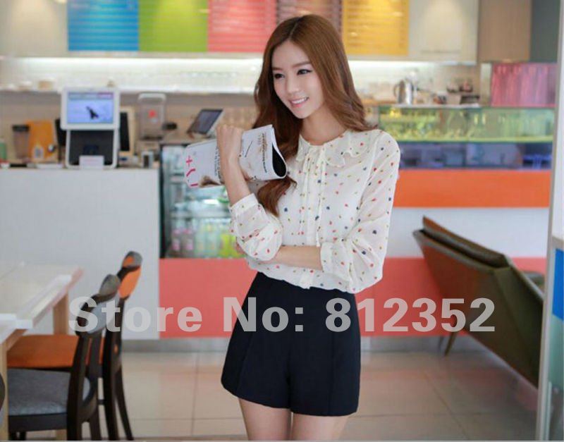 2pcs Vest Korean Fashion T-Shirts Women Blouses Chiffon OL Dot Ruffle Long Sleeve Tops for Ladies Shirt M/L Formal Tees Elegant