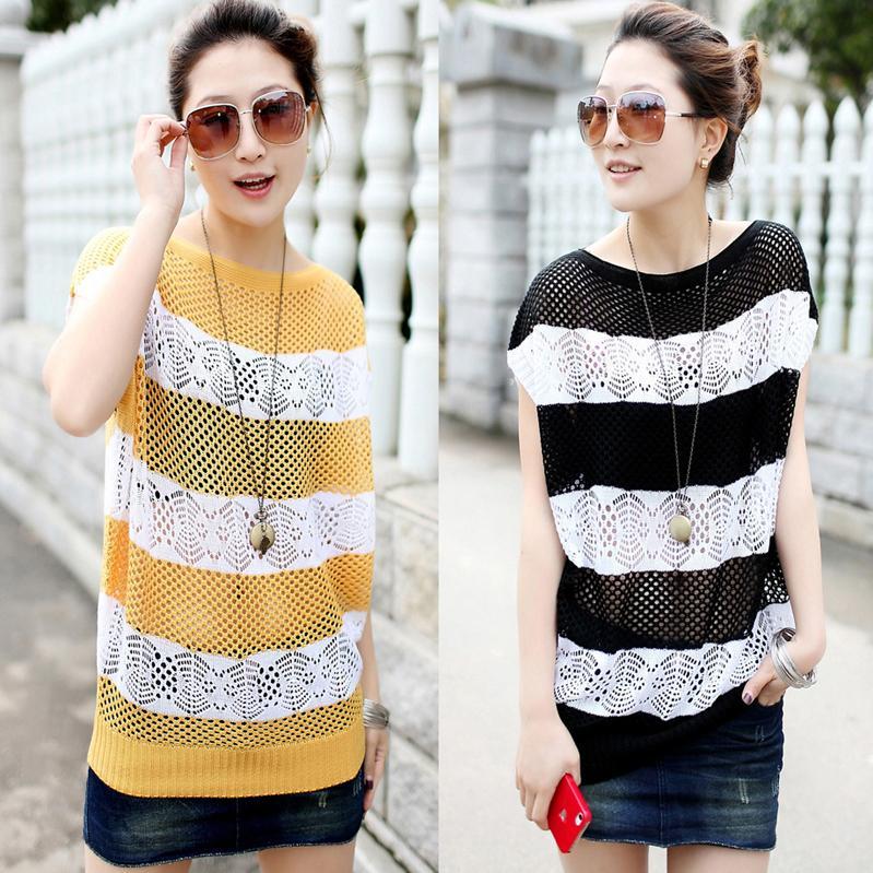 2t autumn winter 39 cutout crotch  sleeveless loose black  white stripe  female sweater lady evening wear lady