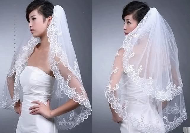 2T have comb elegant white/ivory lace bridal veil+ Comb