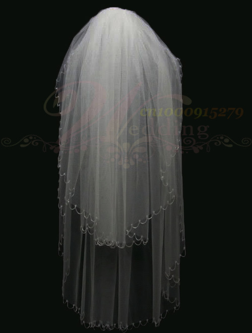 2T White/ivory nveil Elbow Beaded Edge pearl Figure Bridal Wedding Veil