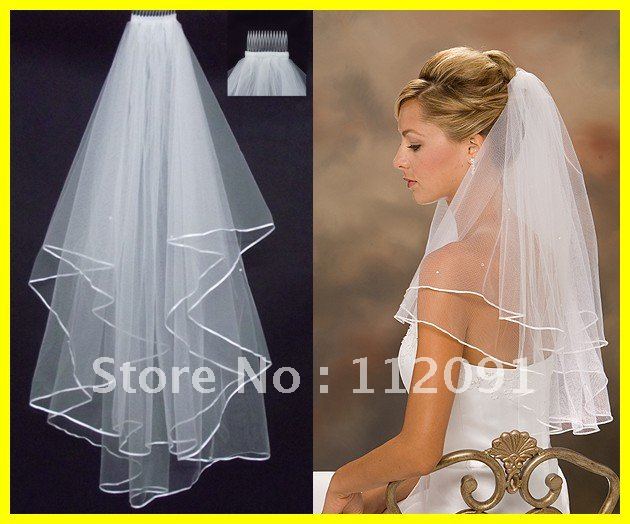 2T White Wedding Bridal Pearls Ribbon Edge Comb Veil