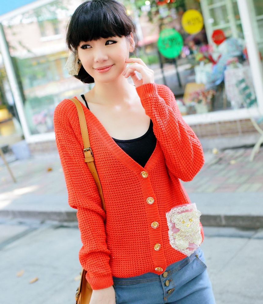 3.26 Promot 2013 spring loose batwing shirt candy color bear sweater cardigan Free Shipping