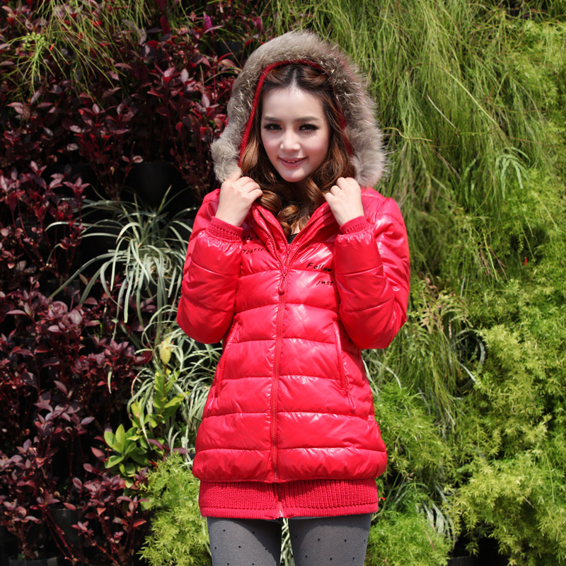 3.26 Promot 2013 Spring sweet double cap medium-long down coat casual fur collar patchwork wadded jacket elegant women's