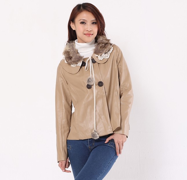3.26 Promot 2013 sweet mantle type PU clothing coat short design rabbit fur