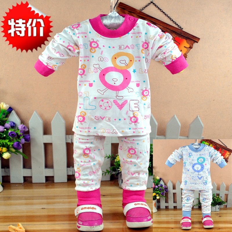 3 - 4 - 5 - 6 - 7 - 8 baby autumn 1 - 2 years old female child set underwear sleepwear kids clothes