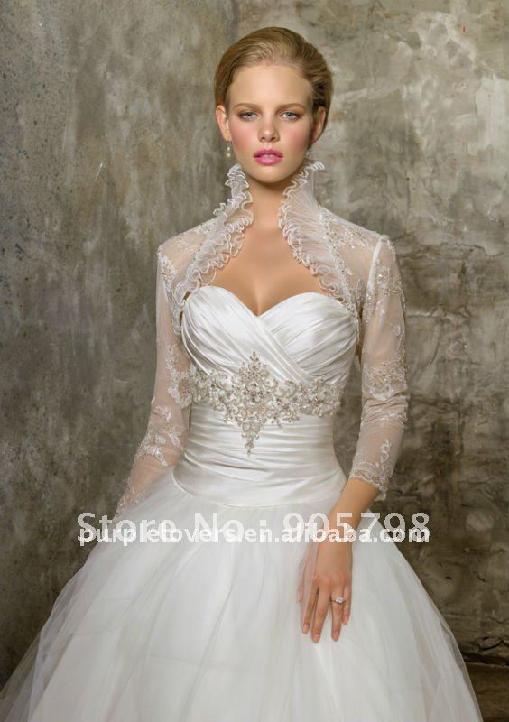 3/4 Length sleeve Appliqued lace wedding bolero