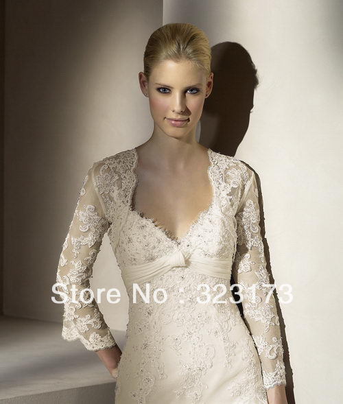 3/4 Long Sleeve Bridal Bolero Lace Wedding Discount Ivory Lace Bolero