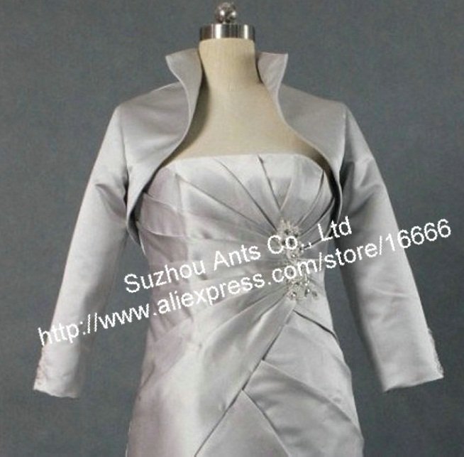 3/4 Long Sleeve Satin Wedding Bolero Silver Wholesale  RJ001